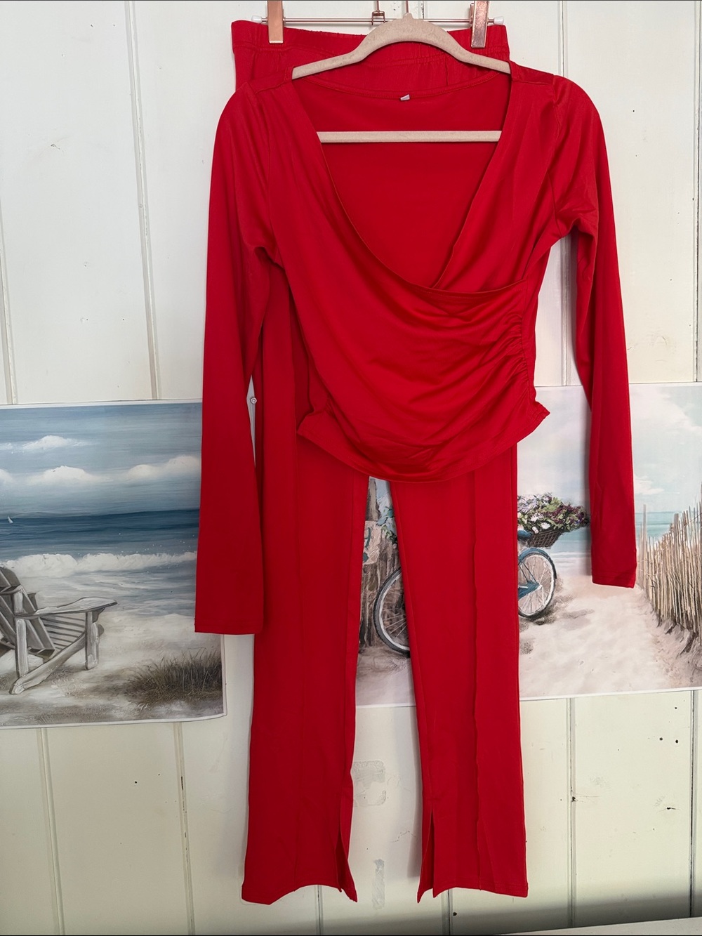 Red Long Sleeve Top and Pants Set